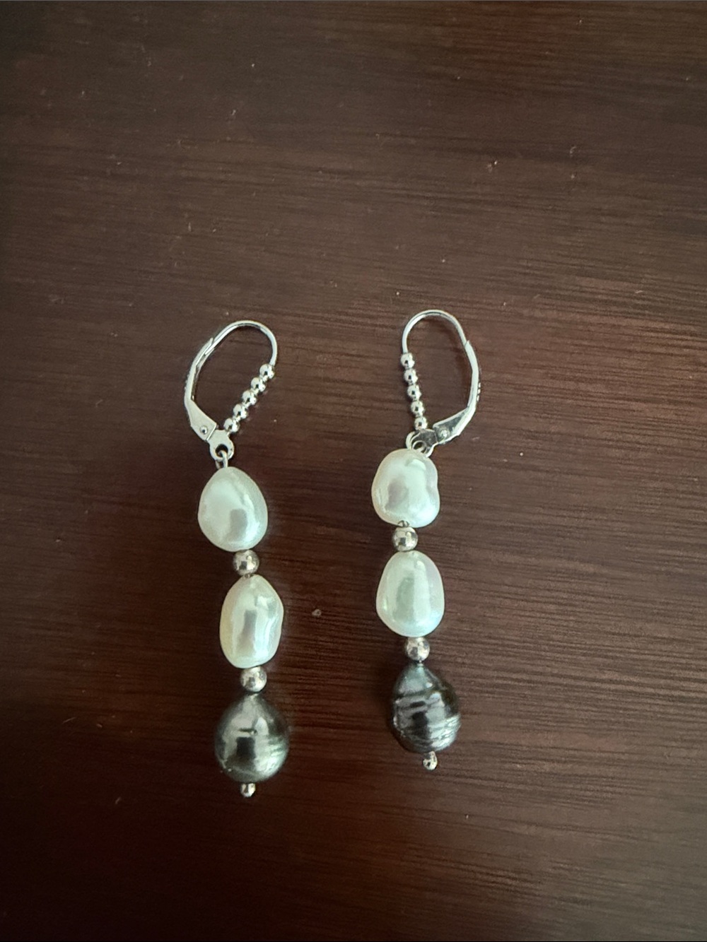 Sterling Silver Freshwater Pearl Drop Earrings - White and Black